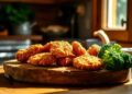 Nuggets caseiros de frango com brócolis