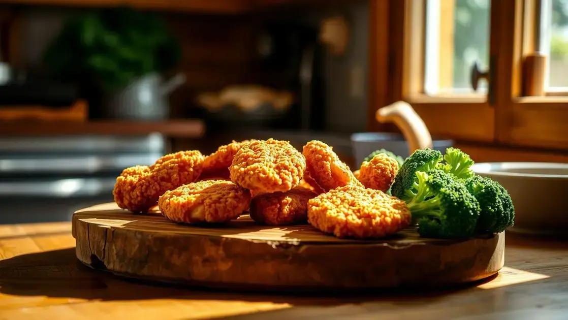 Nuggets caseiros de frango com brócolis