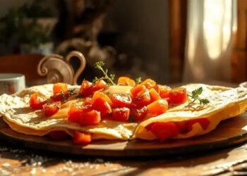 Crepe de arroz com queijo e tomate