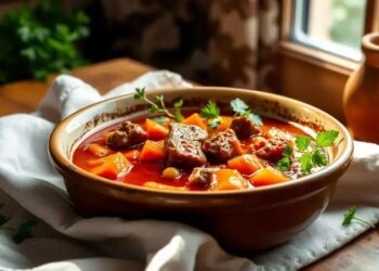 Ensopado de grão de bico com cenoura e carne