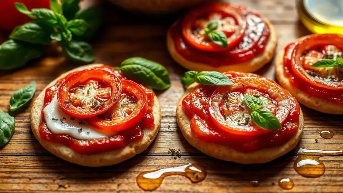 mini pizzas de pão sírio com molho de tomate e queijo branco