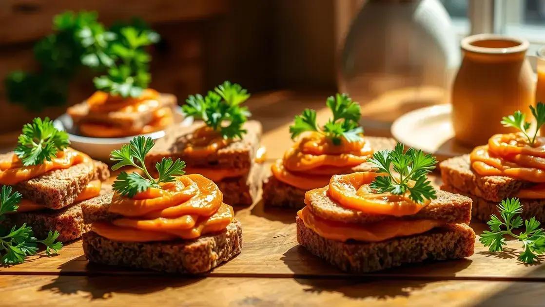 mini sanduíches de patê de cenoura com pão integral