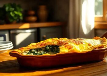 Omelete de forno com queijo e espinafre