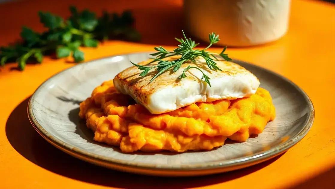 purê colorido de batata doce e abóbora com peixe assado