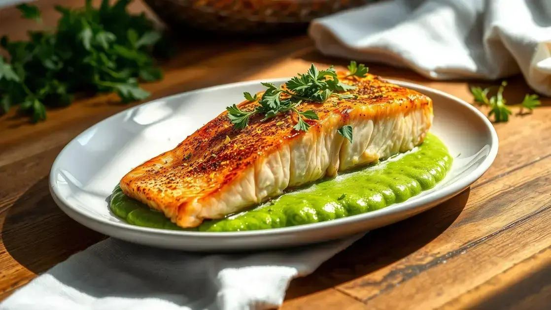salmão assado com purê de ervilha