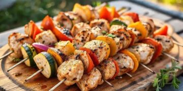 Espetinhos de frango grelhado