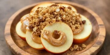 Fatias de maçã com pasta de amendoim