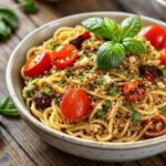 massa integral fria com pesto de rúcula