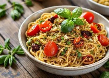 massa integral fria com pesto de rúcula