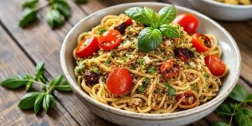 massa integral fria com pesto de rúcula