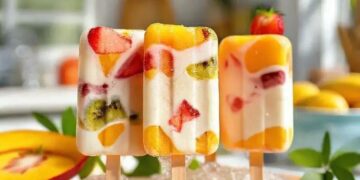 Picolés caseiros de frutas e iogurte