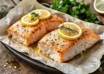 Salmão assado em papelote