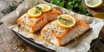 Salmão assado em papelote