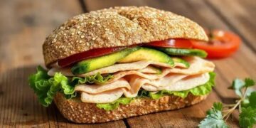 Sanduíche natural de peru e abacate