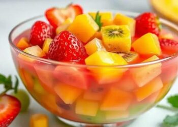 Gelatina diet com frutas frescas