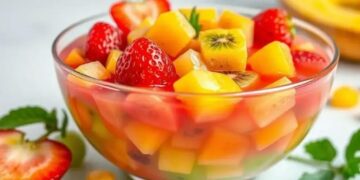 Gelatina diet com frutas frescas