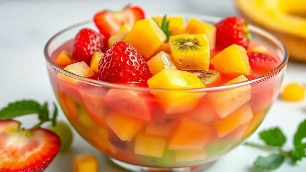 Gelatina diet com frutas frescas