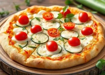 Pizza de abobrinha com queijo branco e tomate cereja