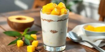 Pudim de chia com leite de coco e manga