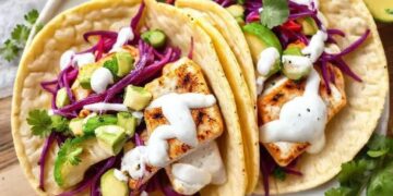 Tacos de peixe com repolho roxo